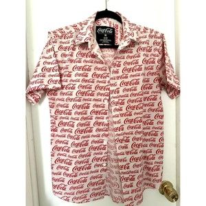 🔥 Rare Coca Cola Button Down Shirt Medium Men 100% Cotton